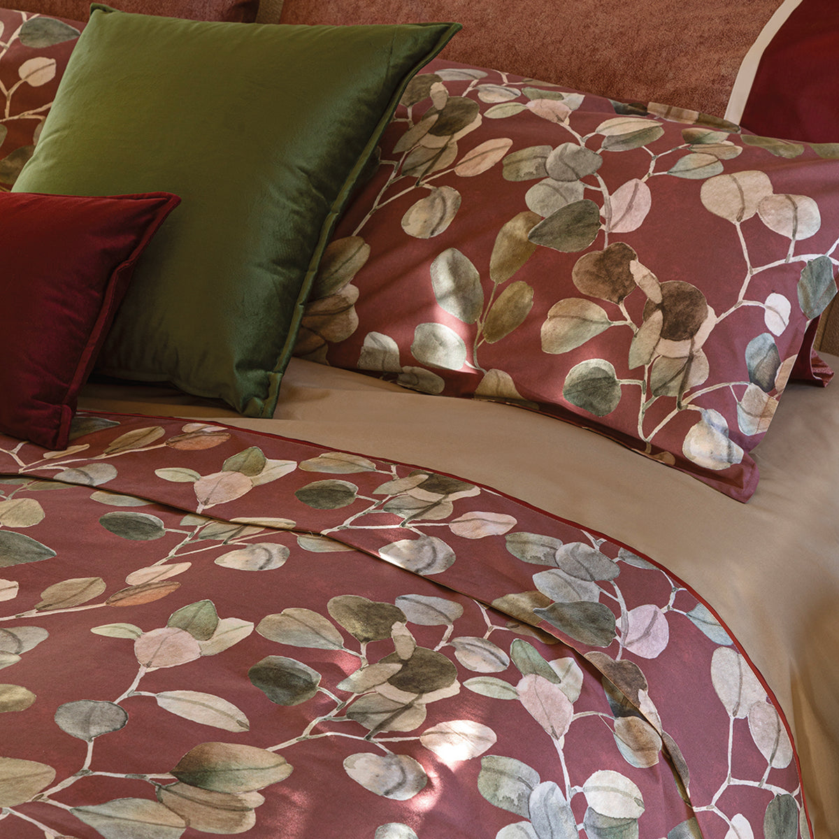 Completo Lenzuola in Percalle di Cotone Fantasia Foglie di Eucalipto - Sabi Sabi