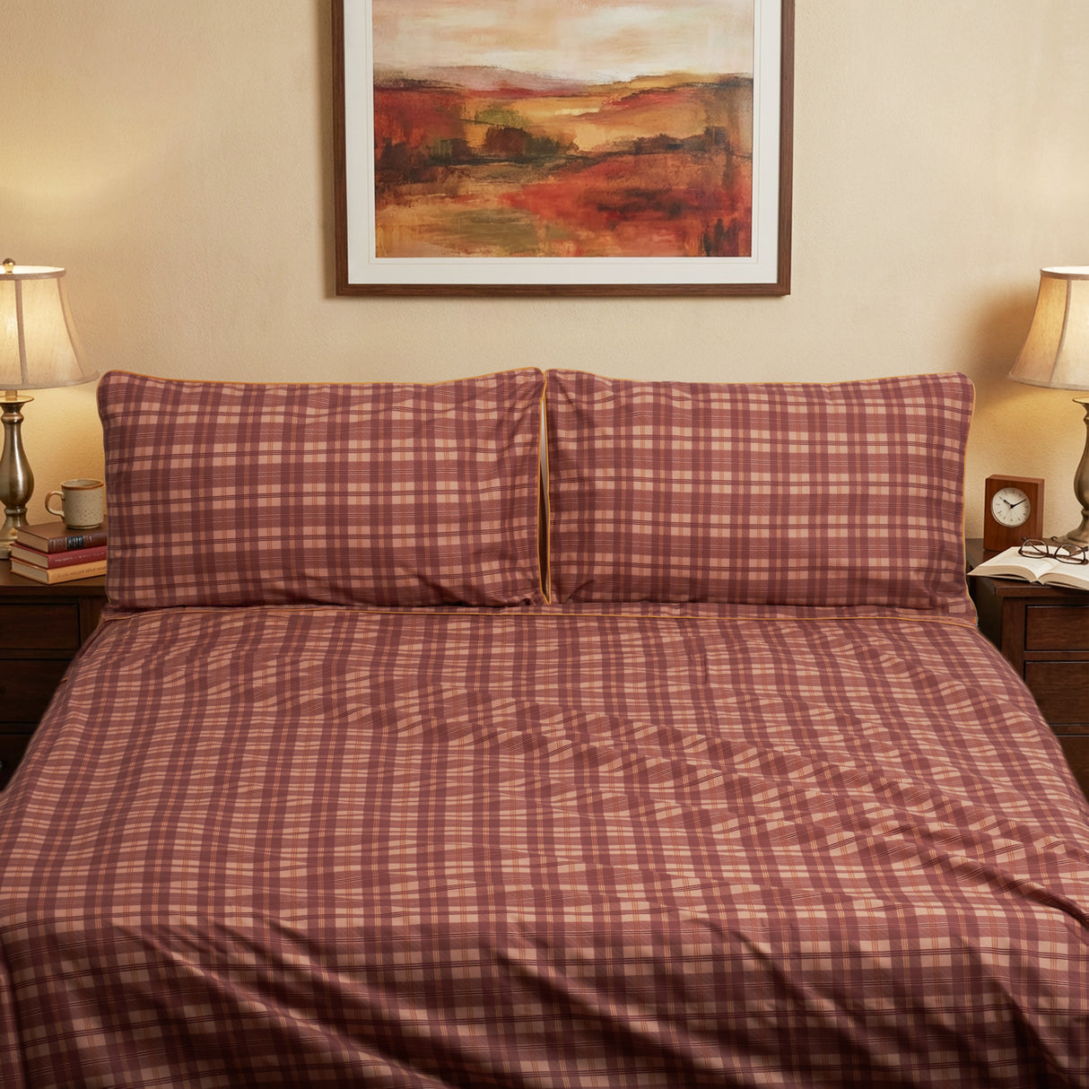 Completo Lenzuola in Percalle di Cotone Stampa a Quadri - Silene