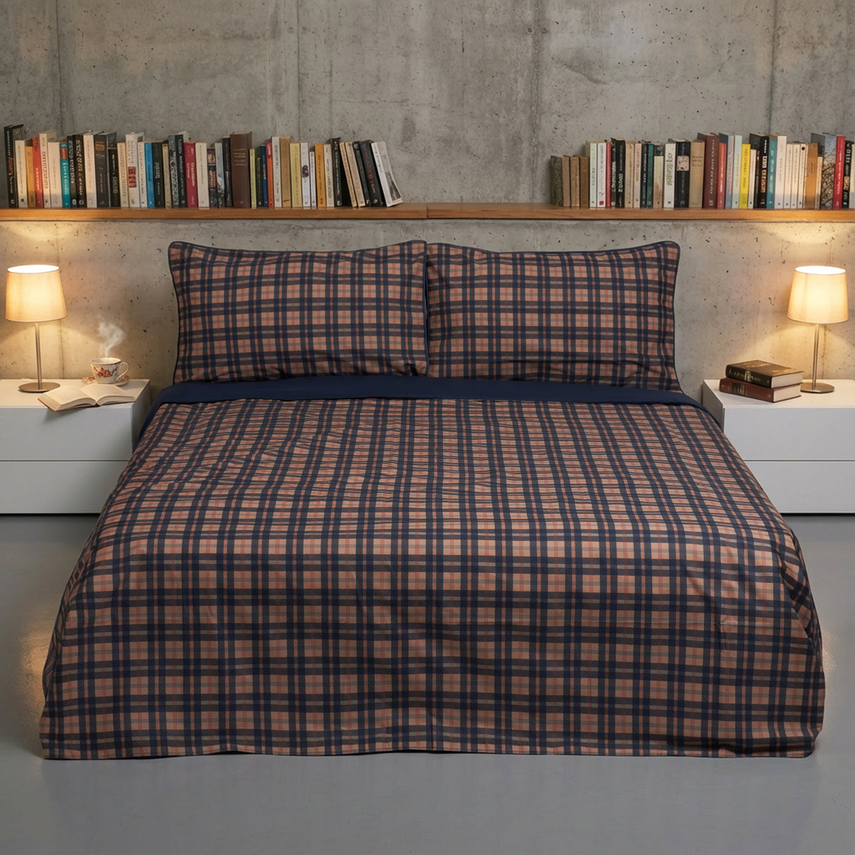 Parure Copripiumino in Percalle di Cotone Stampa a Quadri - Silene