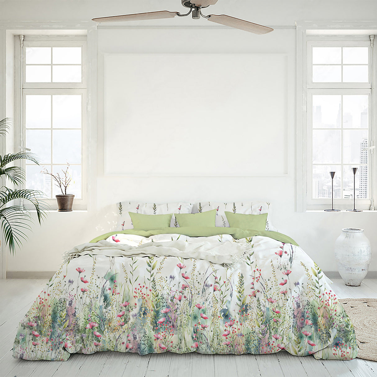 Parure Copripiumino in Percalle di Cotone con Stampa Floreale - Eden