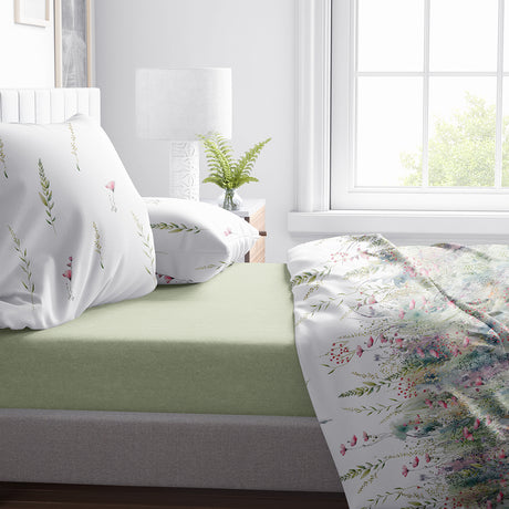 Completo Lenzuola Copriletto in Percalle di Cotone con Stampa Floreale - Eden