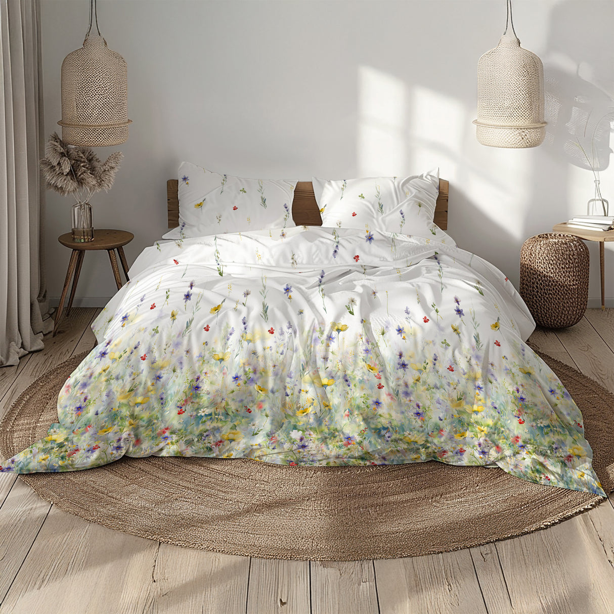 Completo Lenzuola Copriletto in Percalle di Cotone con Stampa Floreale - Wildflower