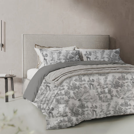 Parure Copripiumino in Percalle di Cotone con Stampa - Toile de Jouy