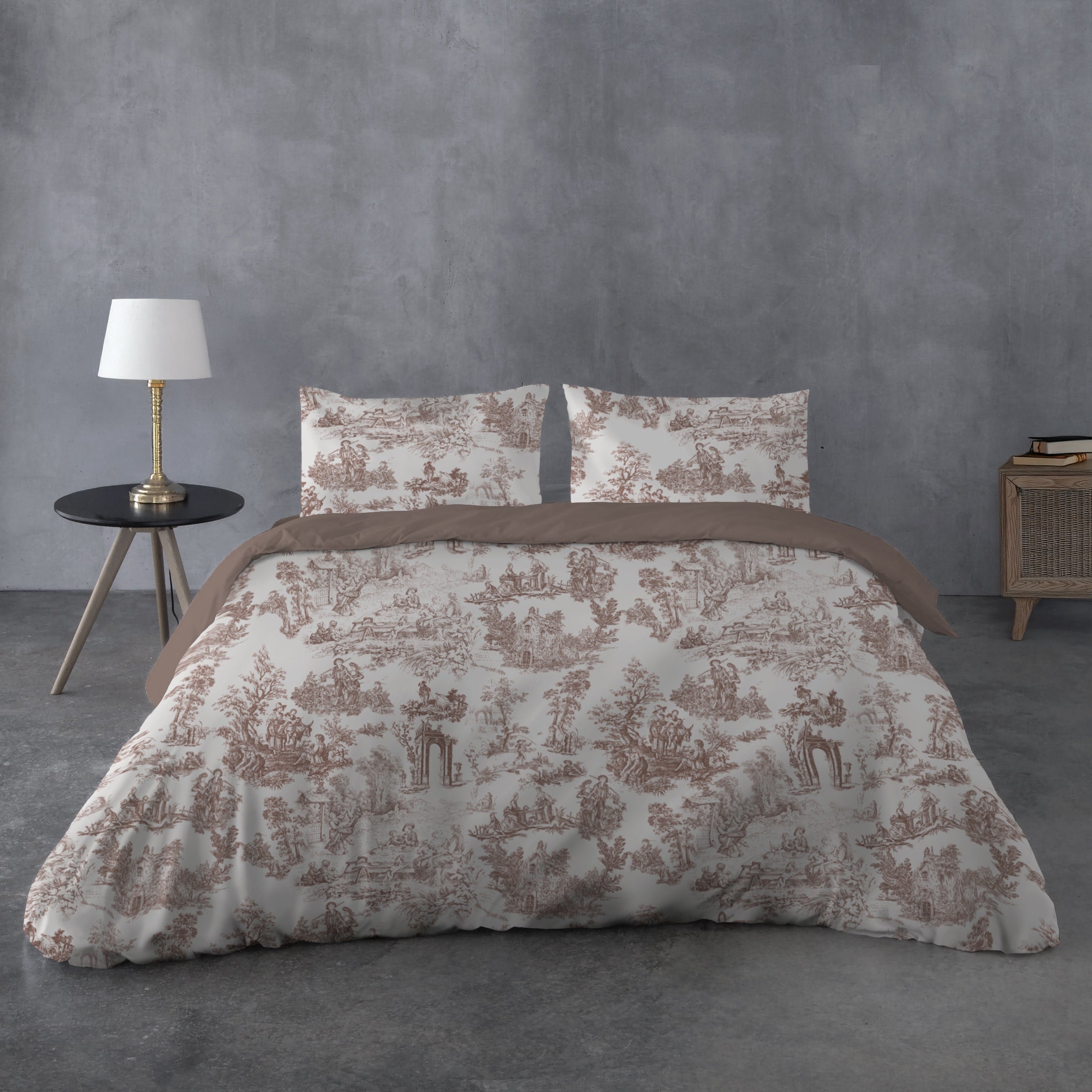 Parure Copripiumino in Percalle di Cotone con Stampa - Toile de Jouy