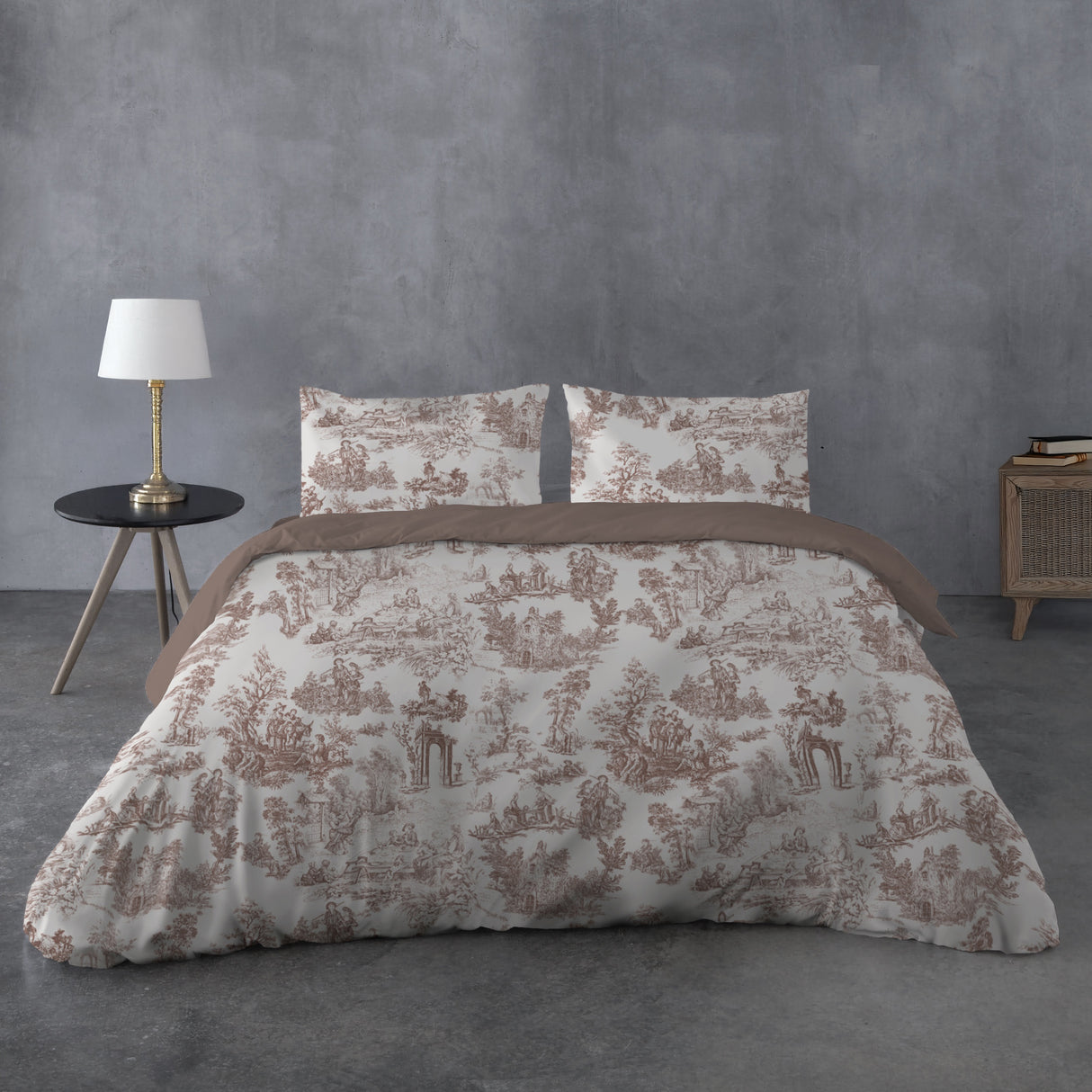 Parure Copripiumino in Percalle di Cotone con Stampa - Toile de Jouy