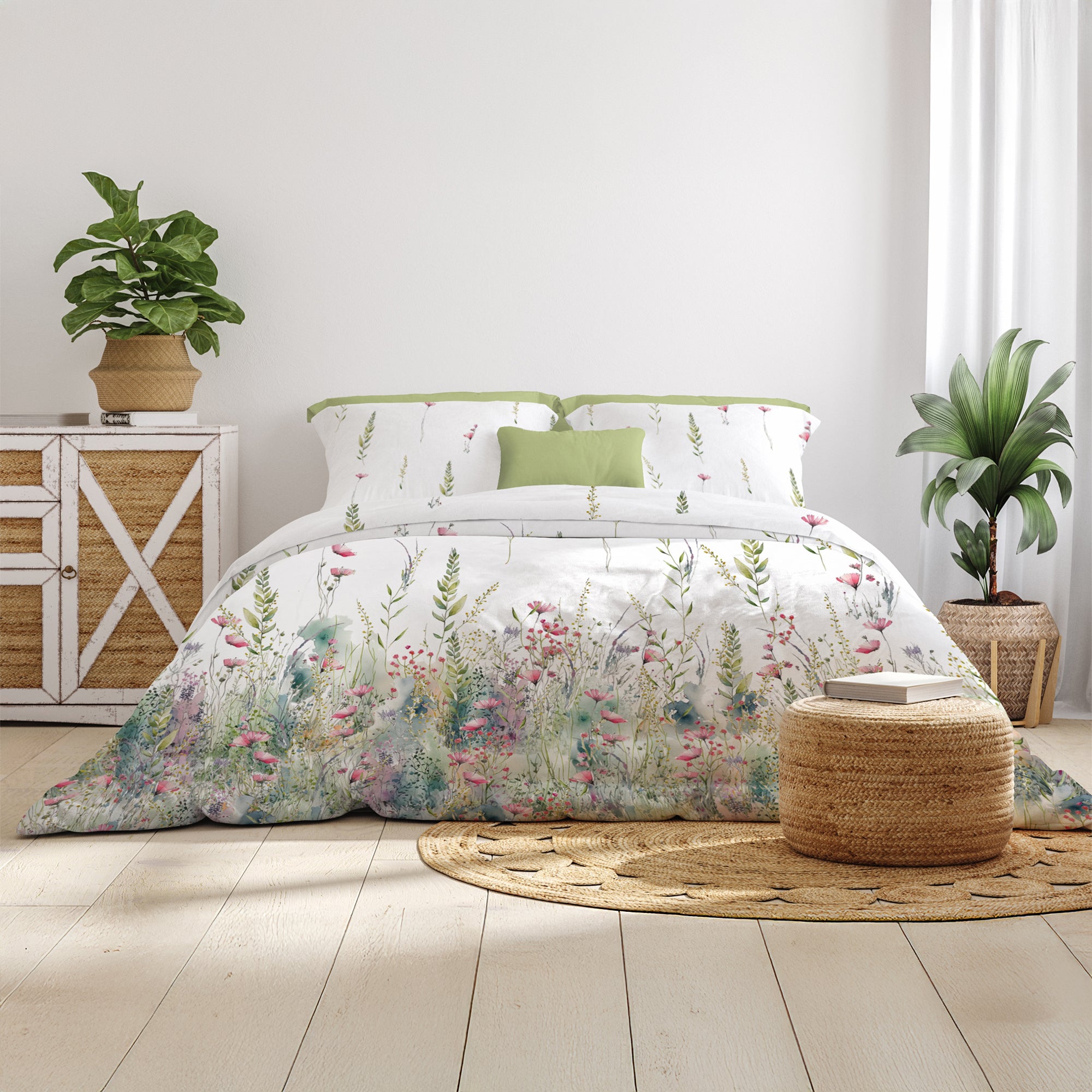 Completo Lenzuola Copriletto in Percalle di Cotone con Stampa Floreale - Eden