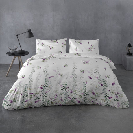 Completo Lenzuola Copriletto in Percalle di Cotone con Stampa Floreale - Wisteria