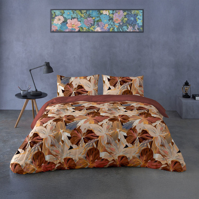 Parure Copripiumino in Percalle di Cotone con Stampa Floreale - Henna