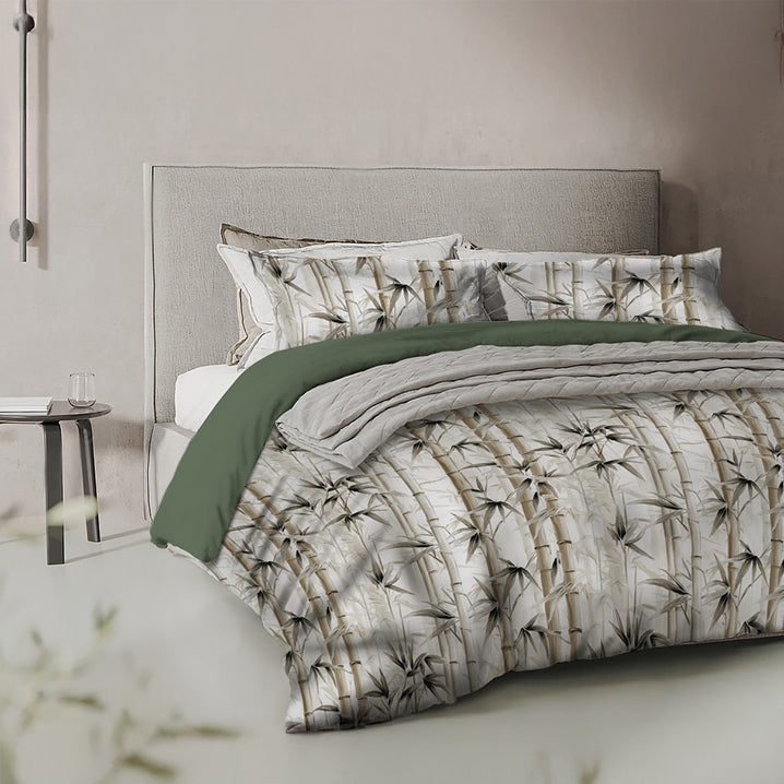Parure Copripiumino in Percalle di Cotone con Stampa Bamboo - Winter Bamboo