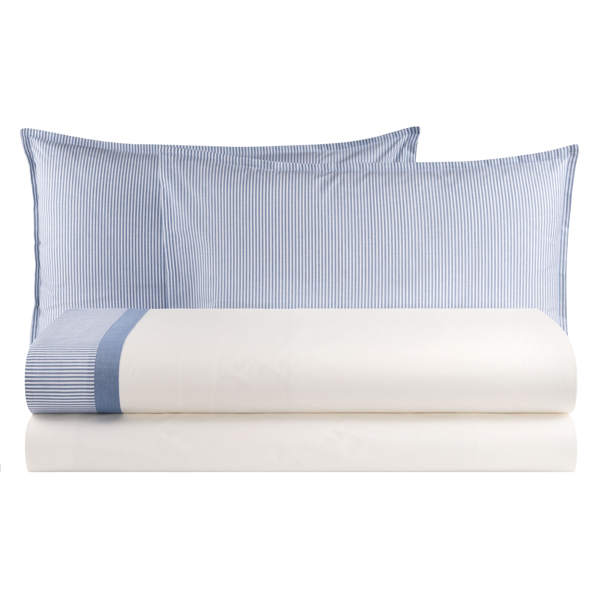 Completo Lenzuola in Puro Cotone con Bordo Rigato Tinto in Filo - Taormina