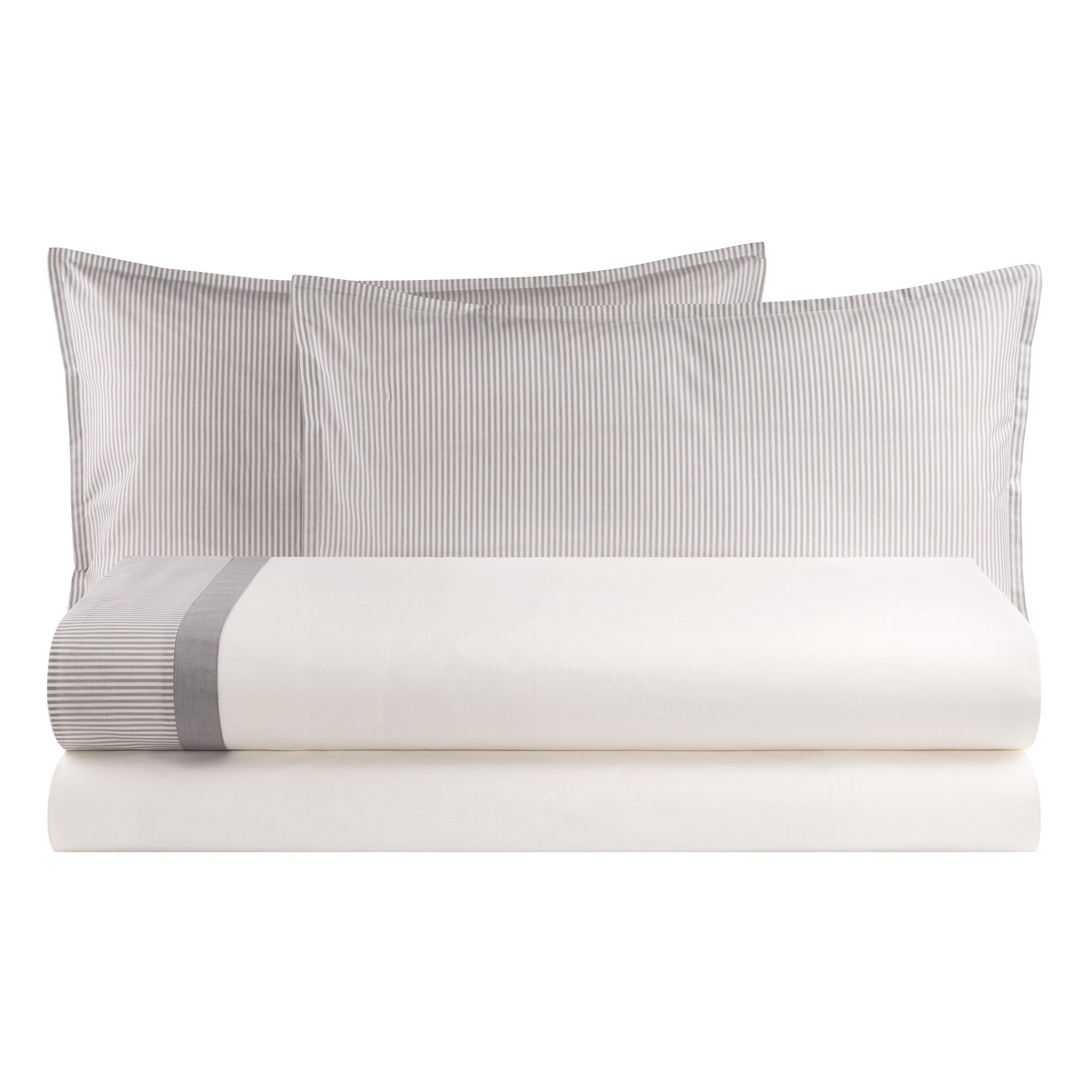 Completo Lenzuola in Puro Cotone con Bordo Rigato Tinto in Filo - Taormina