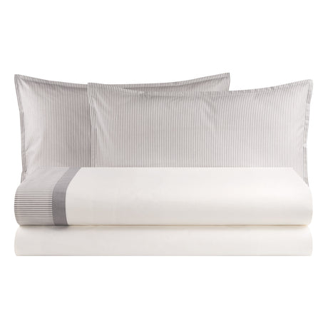 Completo Lenzuola in Puro Cotone con Bordo Rigato Tinto in Filo - Taormina
