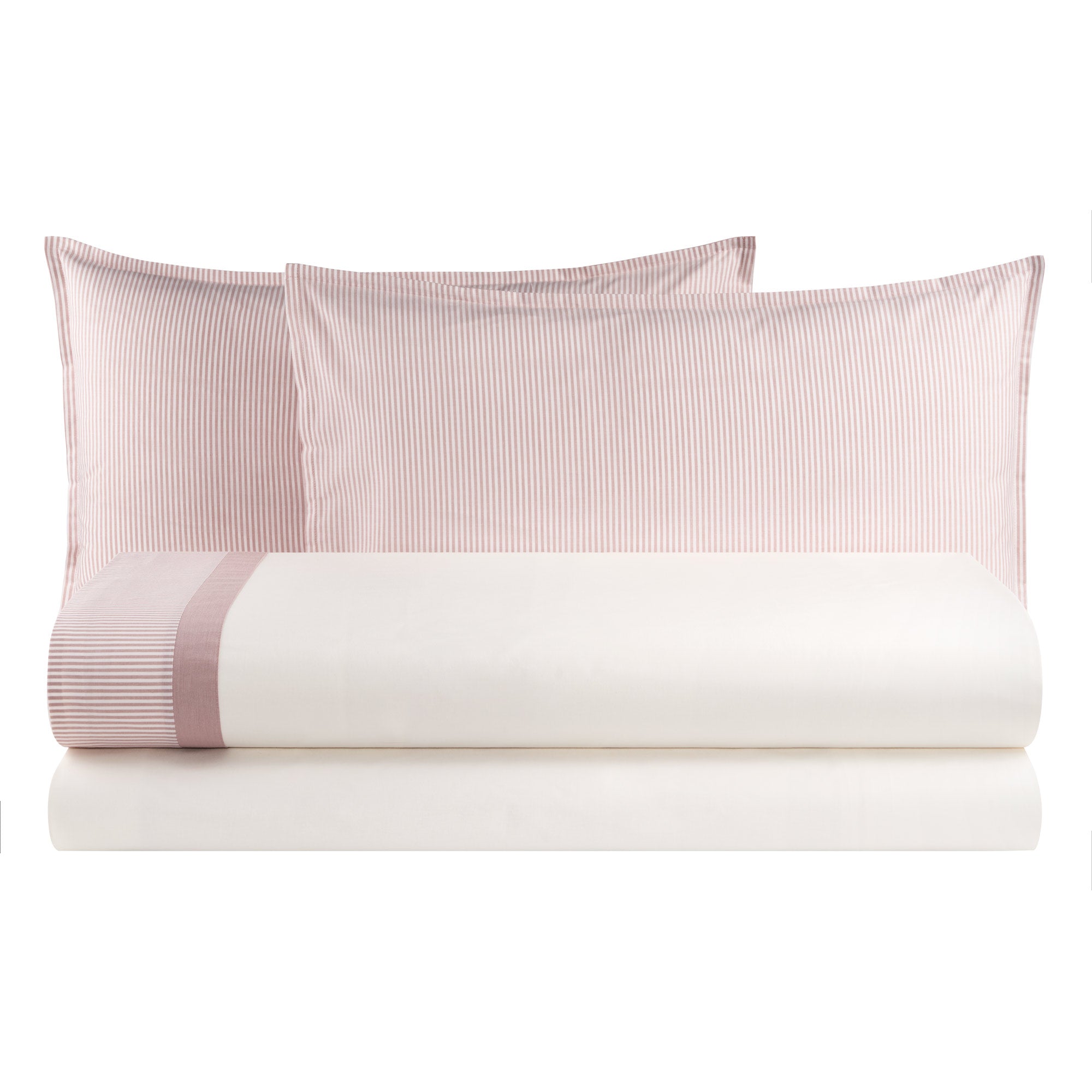 Completo Lenzuola in Puro Cotone con Bordo Rigato Tinto in Filo - Taormina