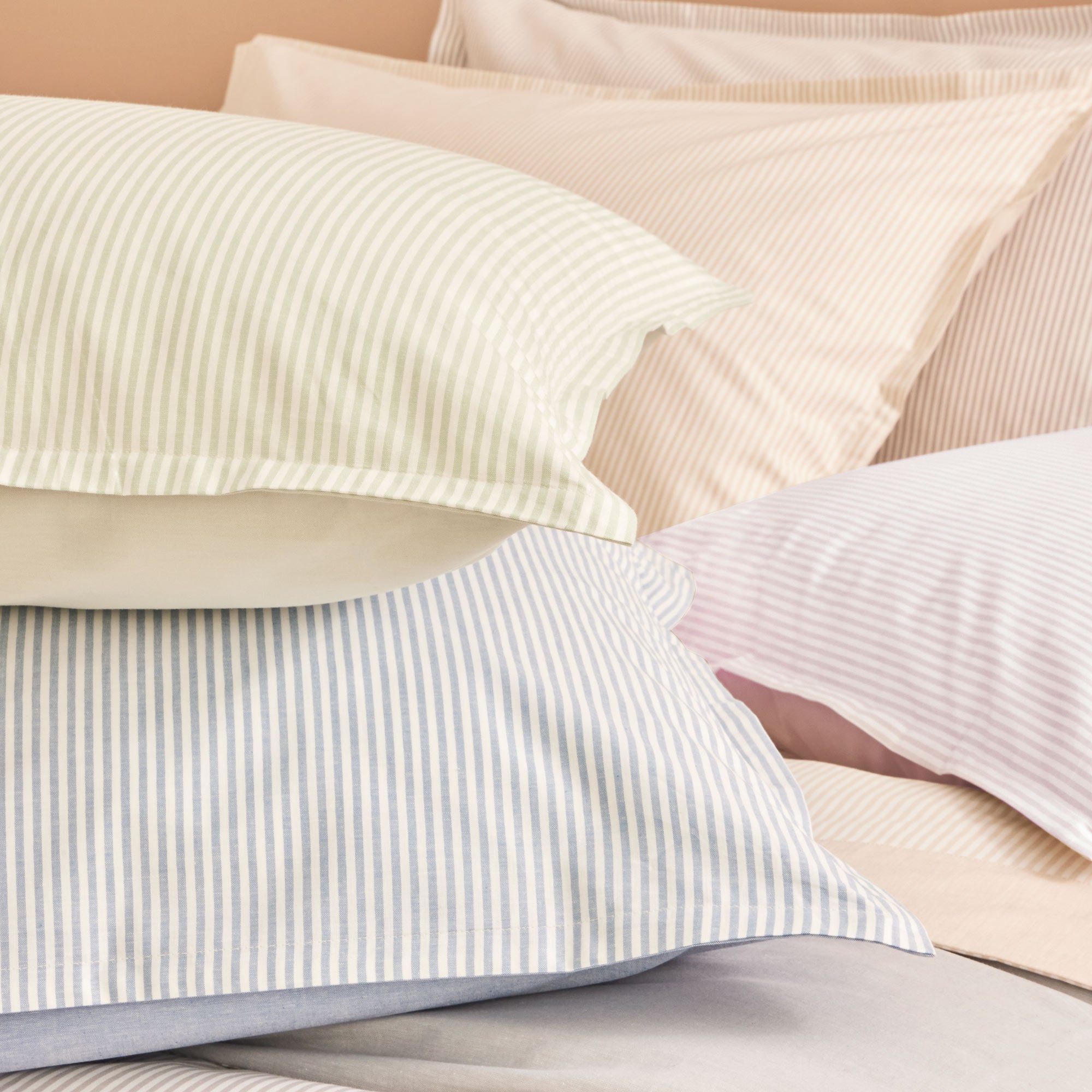 Completo Lenzuola in Puro Cotone con Bordo Rigato Tinto in Filo - Taormina