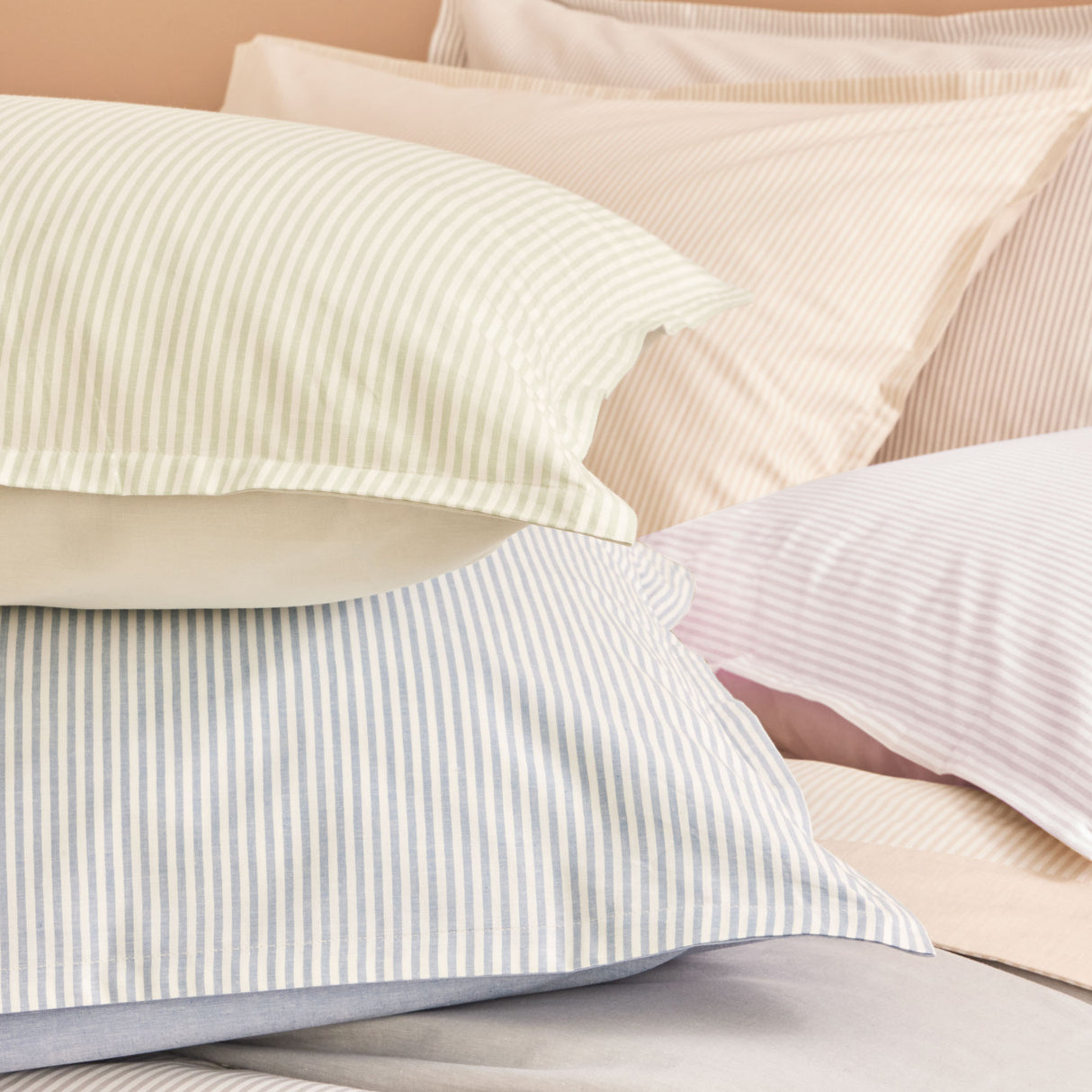 Completo Lenzuola in Puro Cotone con Bordo Rigato Tinto in Filo - Taormina