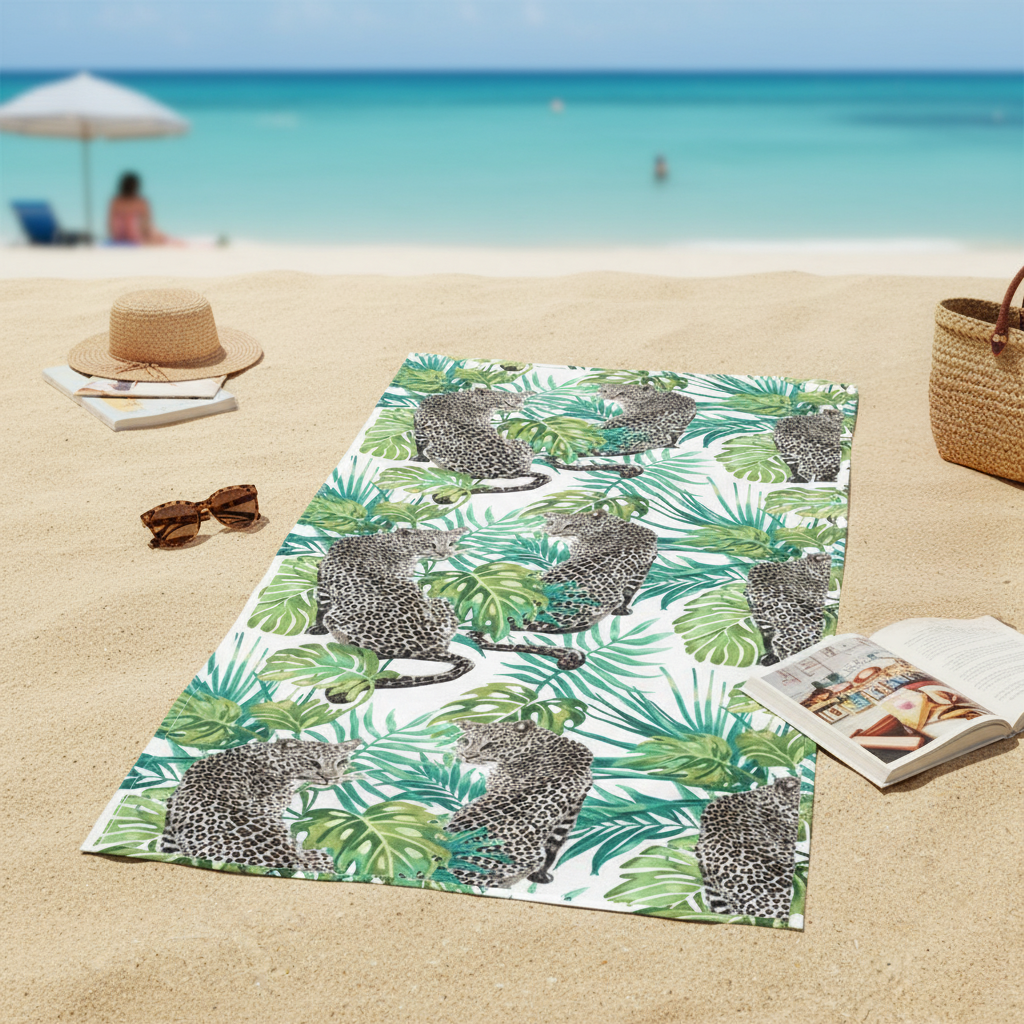 Telo Mare in Microfibra Doubleface - Leopard