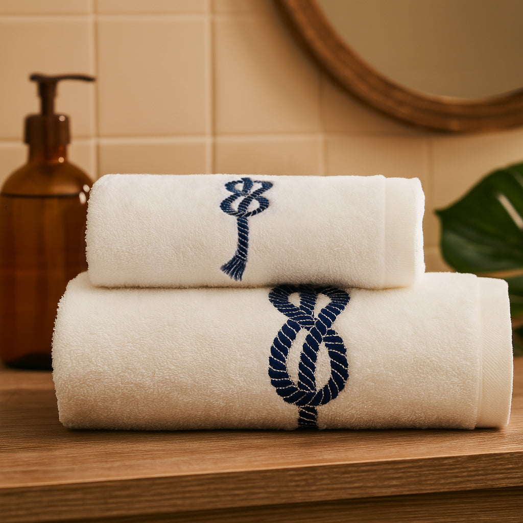 Coppia di Asciugamani in Spugna in Cotone con Ricamo - Vespucci