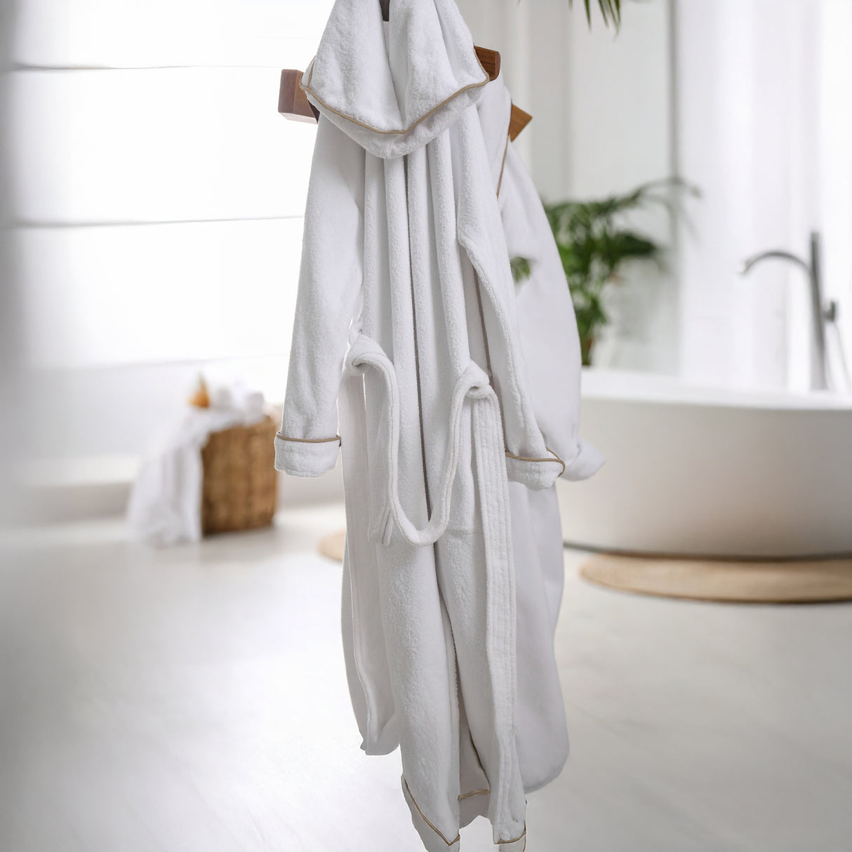 Accappatoio in Spugna con Cappuccio e finiture Overlock - Reunus