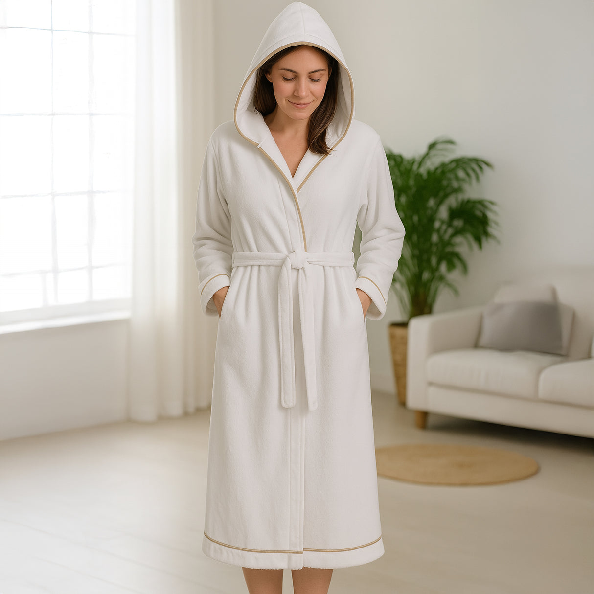 Accappatoio in Spugna con Cappuccio e finiture Overlock - Reunus