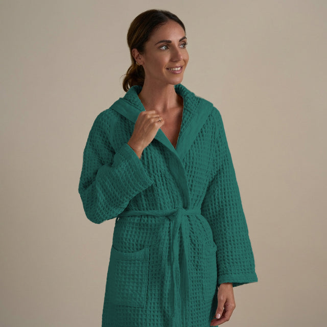 Accappatoio con Cappuccio Nido d'Ape in Puro Cotone - Jaspy