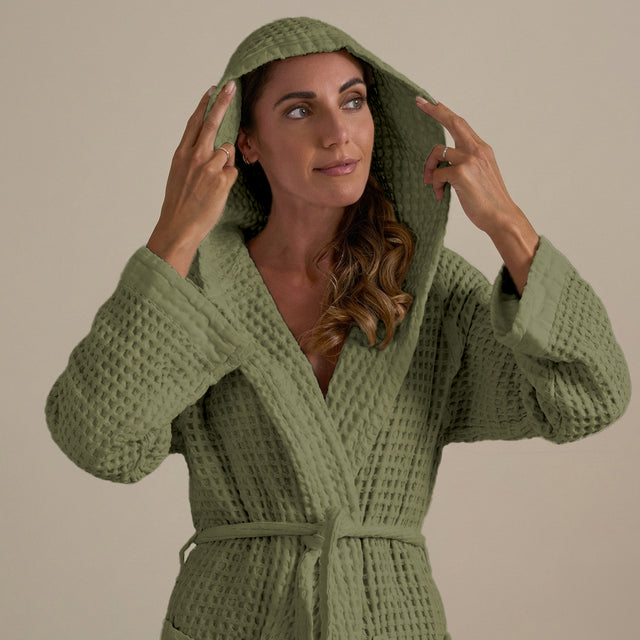 Accappatoio con Cappuccio Nido d'Ape in Puro Cotone - Jaspy