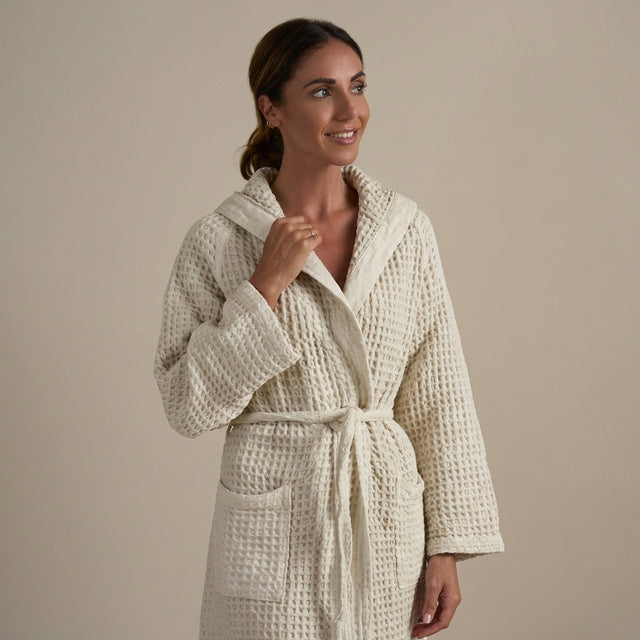 Accappatoio con Cappuccio Nido d'Ape in Puro Cotone - Jaspy