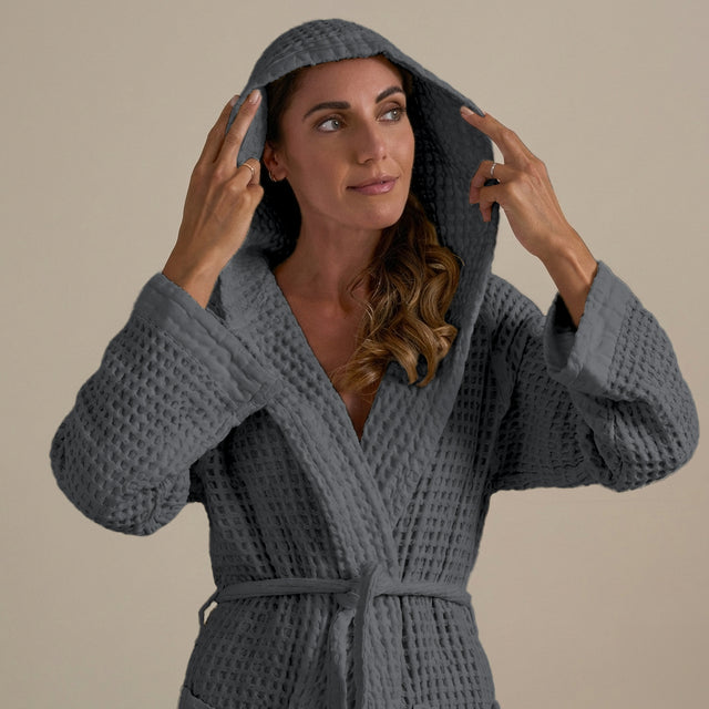 Accappatoio con Cappuccio Nido d'Ape in Puro Cotone - Jaspy