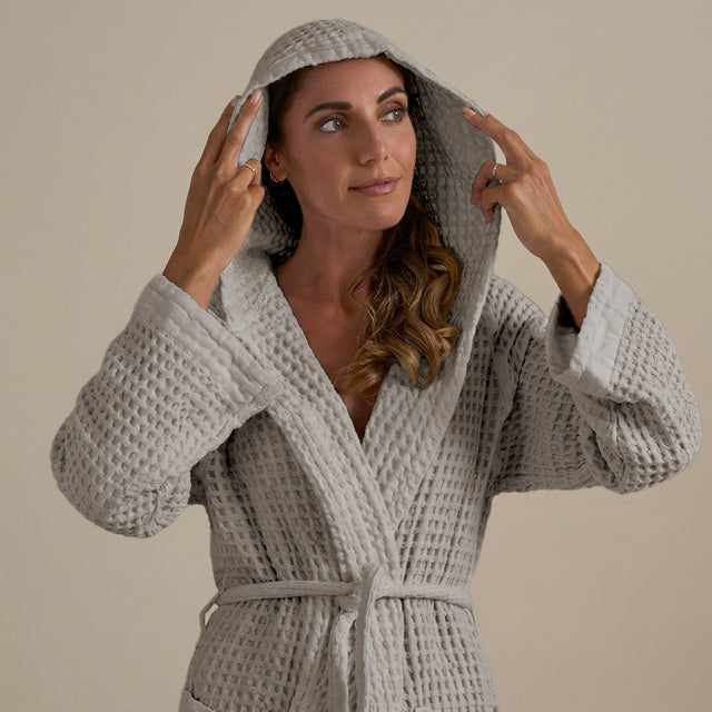 Accappatoio con Cappuccio Nido d'Ape in Puro Cotone - Jaspy