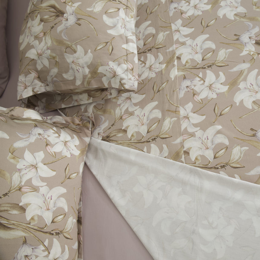 Completo Lenzuola Copriletto in Raso di Cotone Egiziano con Stampa Floreale - Aida