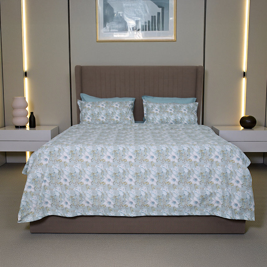 Completo Lenzuola Copriletto in Percalle di Cotone Egiziano con Stampa Floreale - Alba