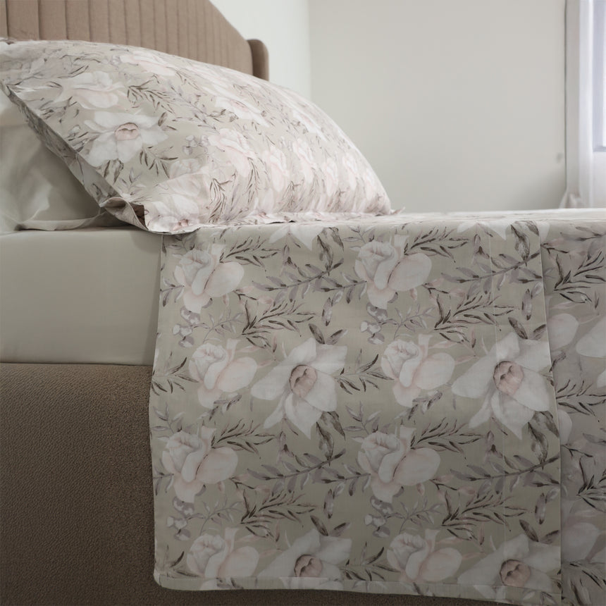 Completo Lenzuola Copriletto in Percalle di Cotone Egiziano con Stampa Floreale - Alba