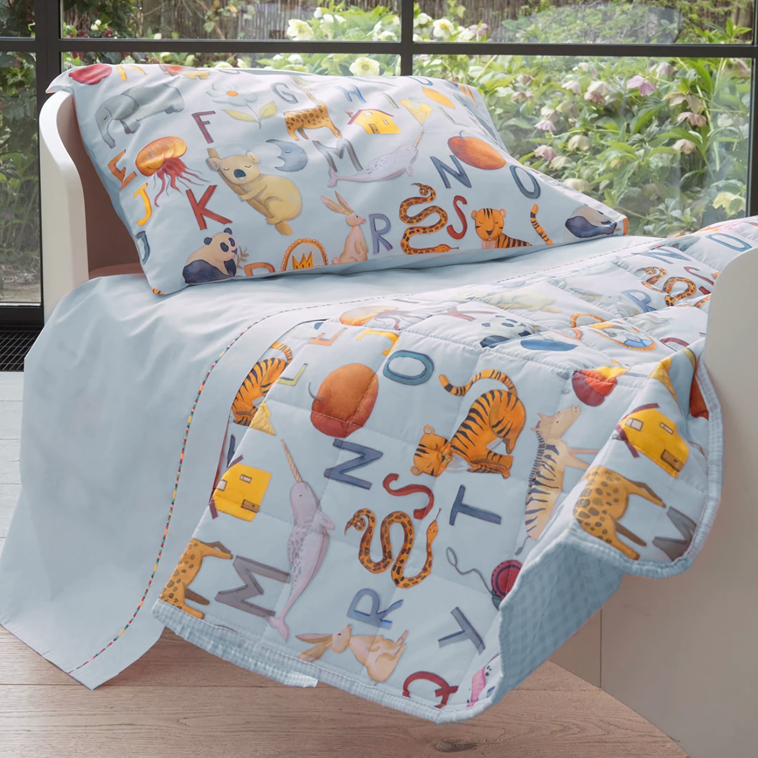 Completo Copripiumino per Lettino in Percalle di Cotone - Alfabeto