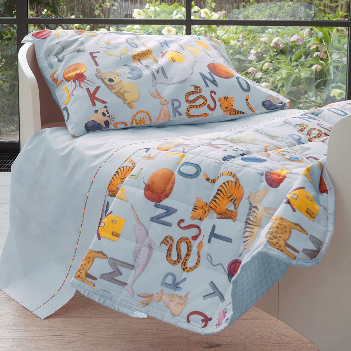 Completo Copripiumino per Lettino in Percalle di Cotone - Alfabeto