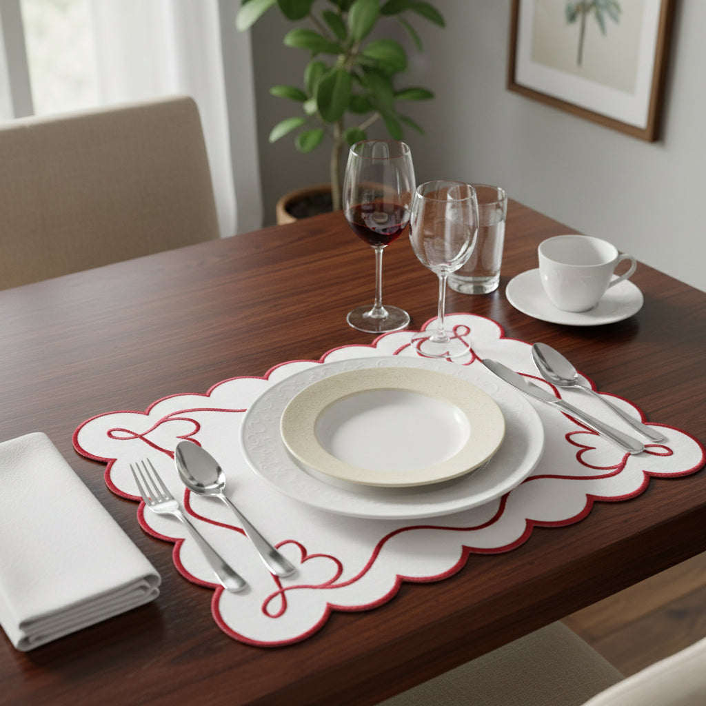 Set 2 Americani in Puro Cotone Ricamati - Cuori