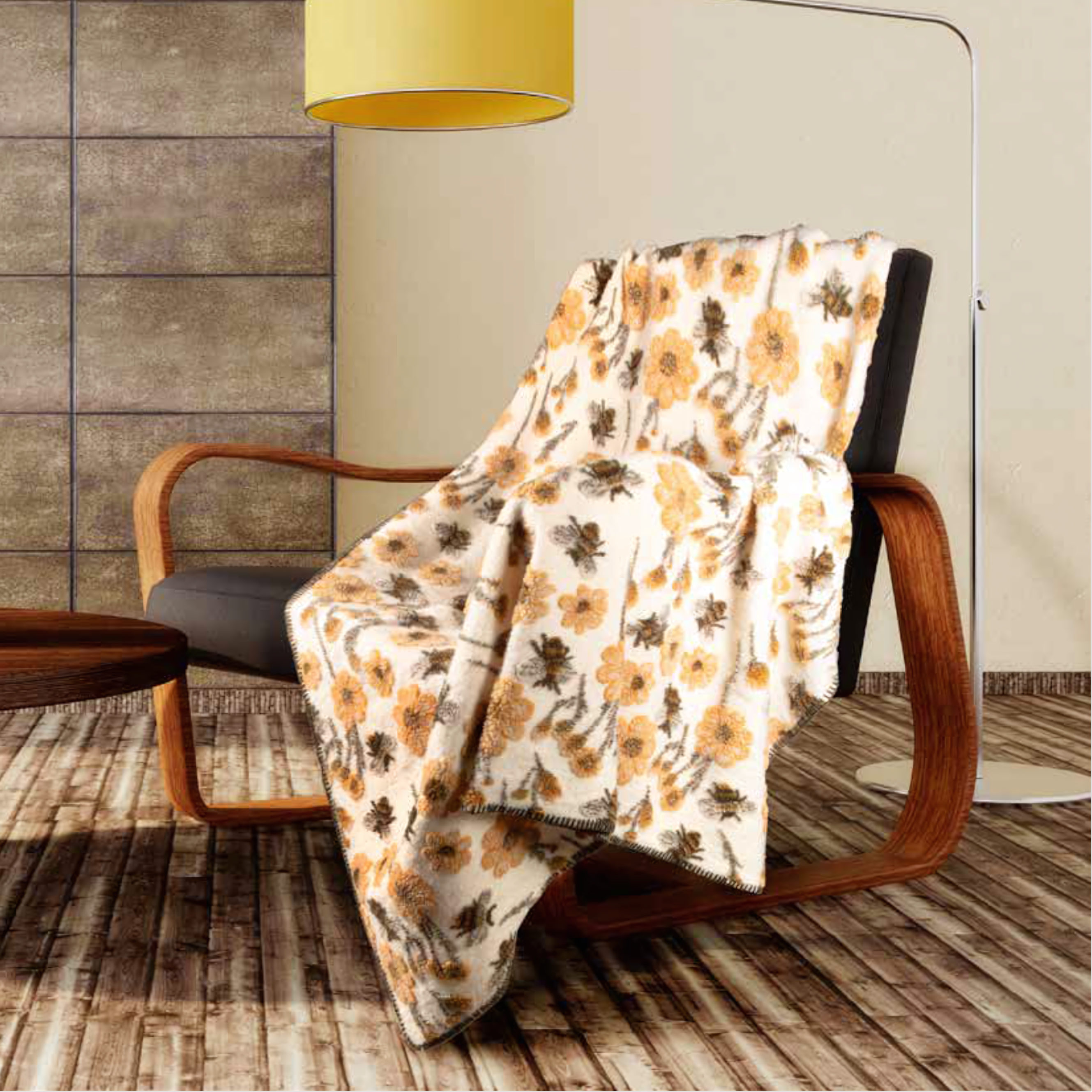 Plaid in Lana Cotta Fantasia Fiori e Api con Punto Cavallo - Ape May