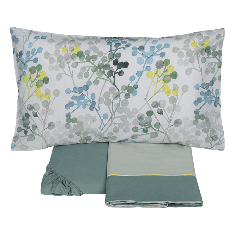 Completo Lenzuola in Flanella Di Cotone Stampata - Bacche