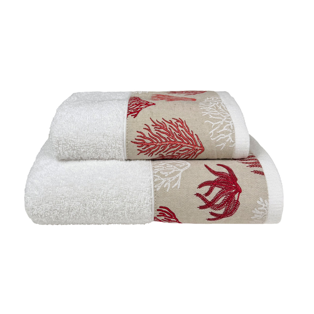 Coppia di Asciugamani in Spugna di Cotone - Vermiglio