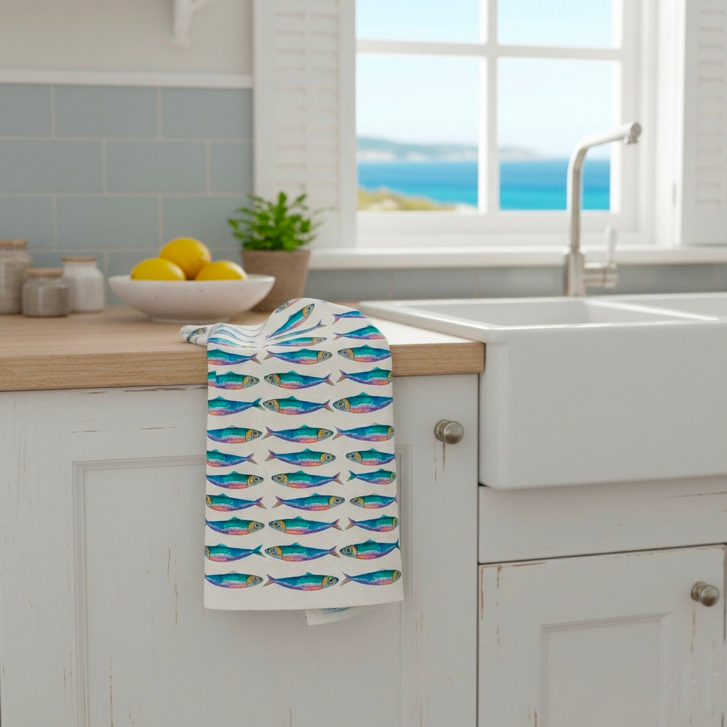 Set 2 Canovacci in Puro Cotone Fantasia Marina - Sardine