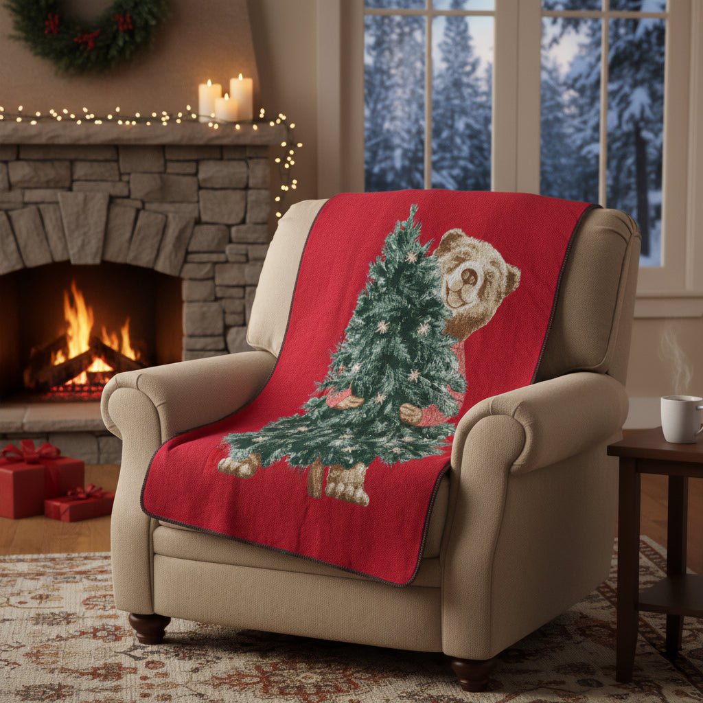 Plaid in Lana Cotta con Orso ed Albero Natalizio - Christmas Bear