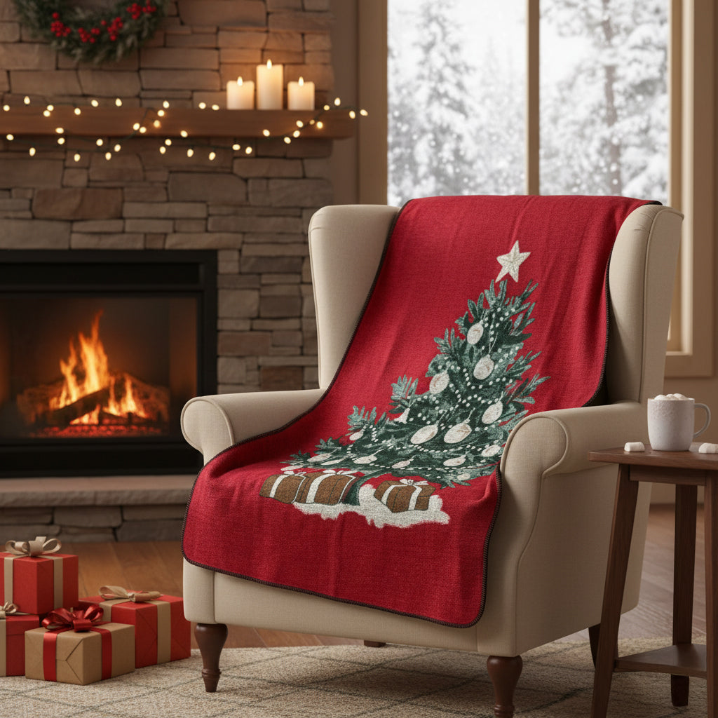 Plaid in Lana Cotta con Albero di Natale - Christmas Tree