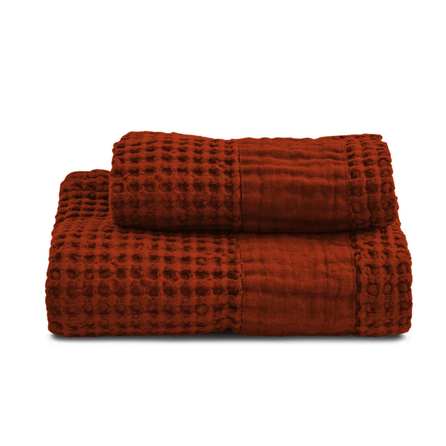 Coppia Nido d'Ape Stonewashed con Bordo in Lino - Jaspy