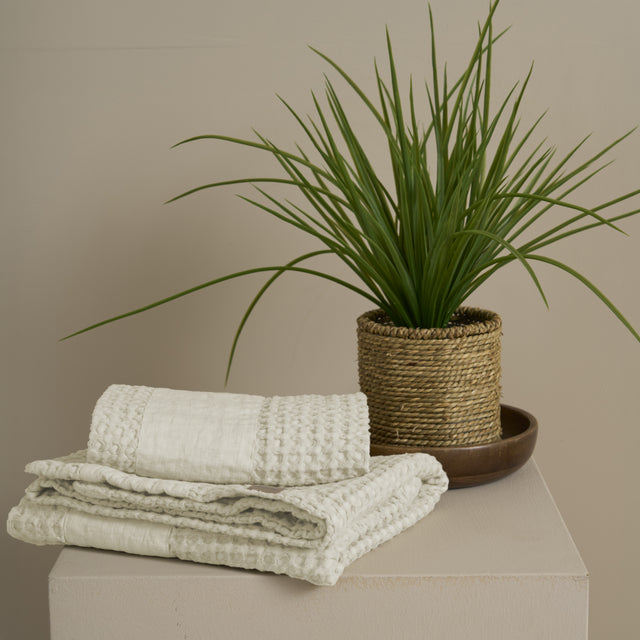 Coppia Nido d'Ape Stonewashed con Bordo in Lino - Jaspy