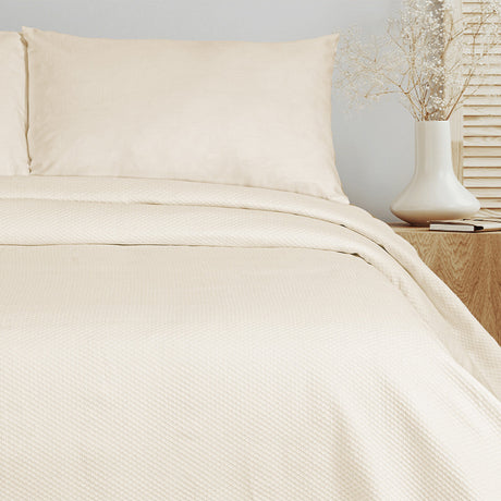 Copriletto in Cotone con Fantasia Jacquard - Honey