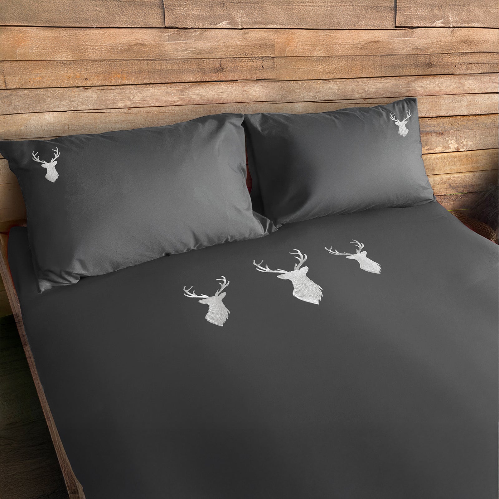 Parure Copripiumino in Puro Cotone Satinato Ricamato - Deer