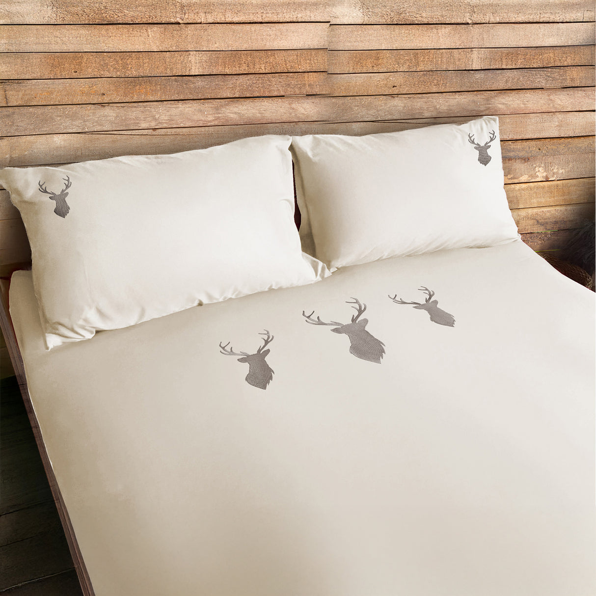 Parure Copripiumino in Puro Cotone Satinato Ricamato - Deer
