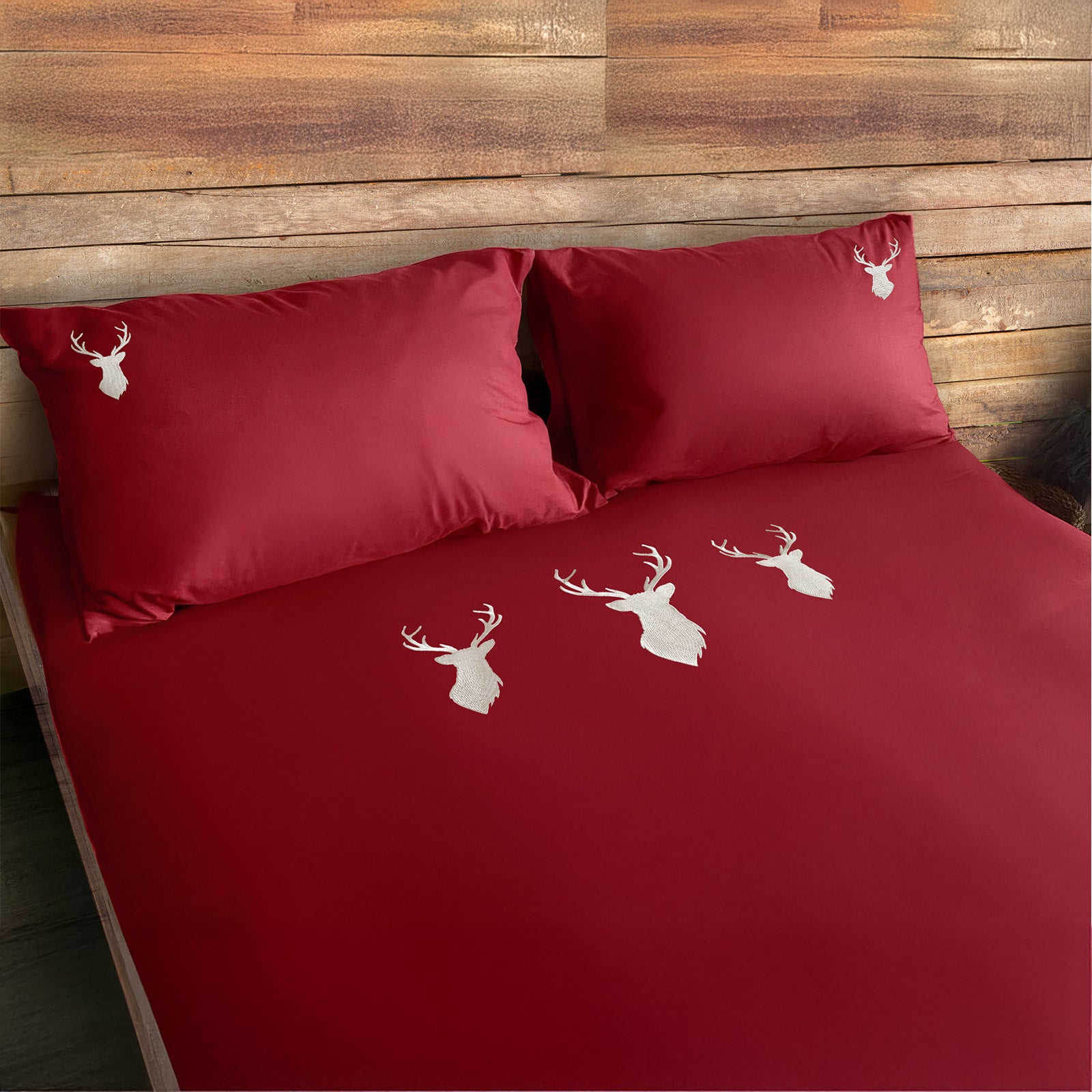 Parure Copripiumino in Puro Cotone Satinato Ricamato - Deer