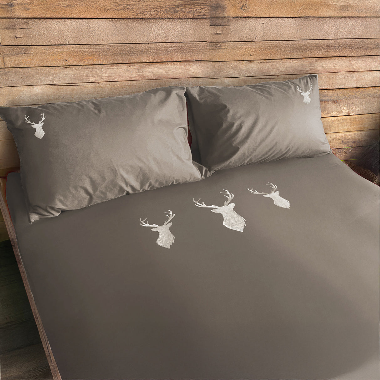 Parure Copripiumino in Puro Cotone Satinato Ricamato - Deer