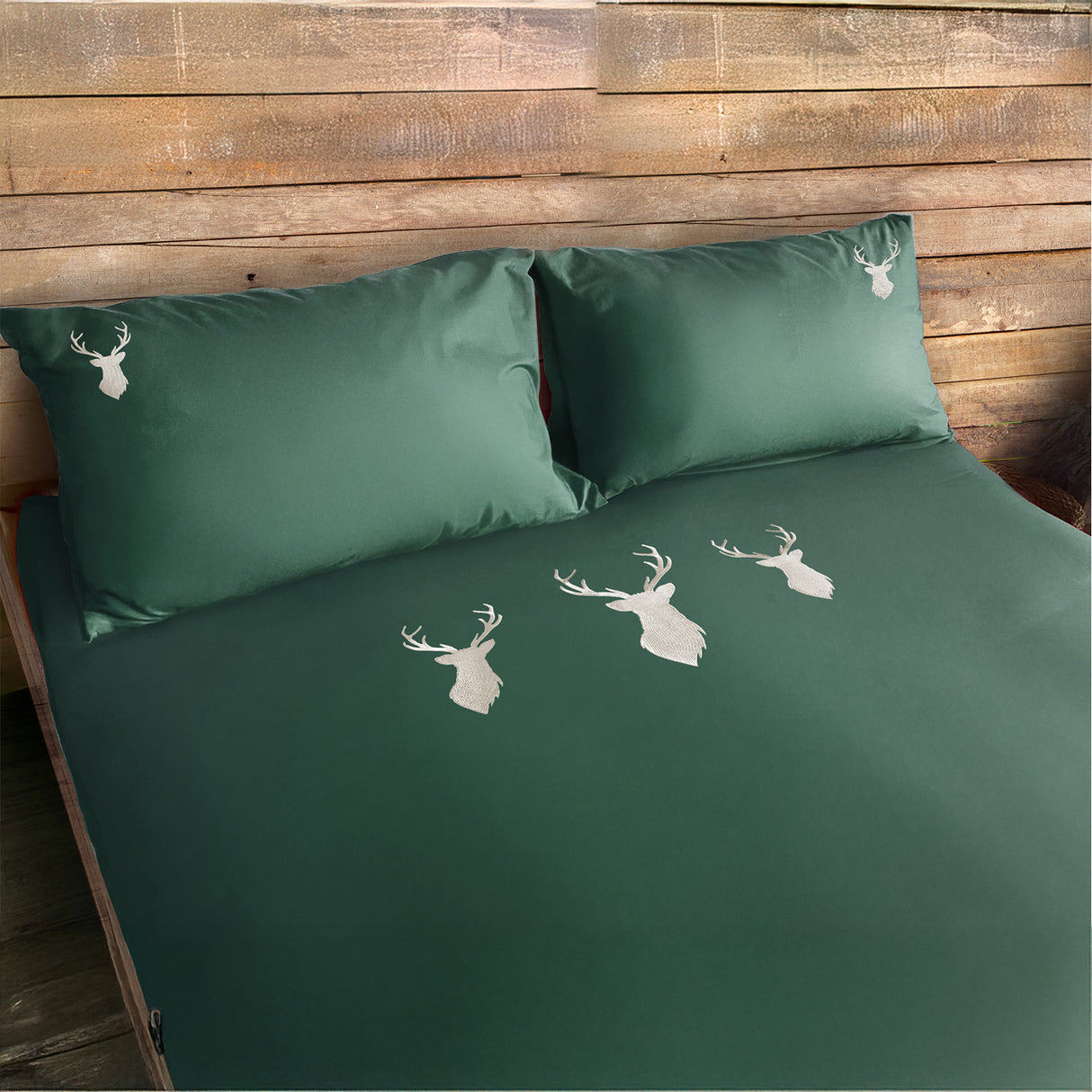 Parure Copripiumino in Puro Cotone Satinato Ricamato - Deer