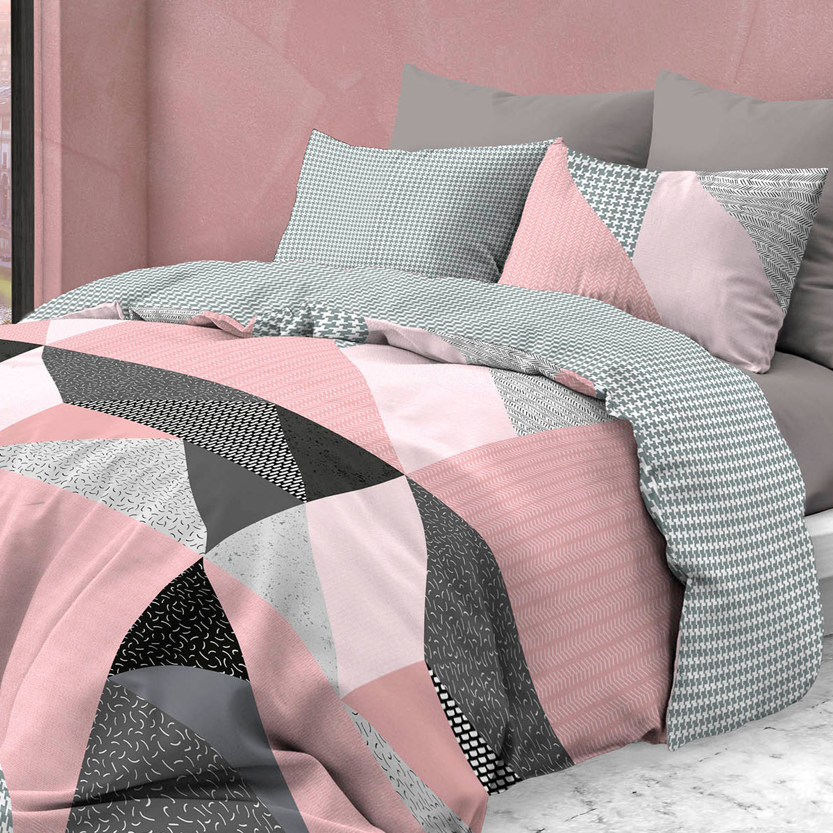 Parure Copripiumino in Puro Cotone con Stampa - Astratto