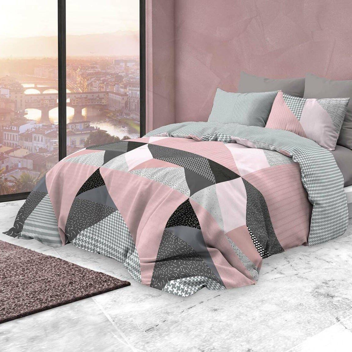 Parure Copripiumino in Puro Cotone con Stampa - Astratto